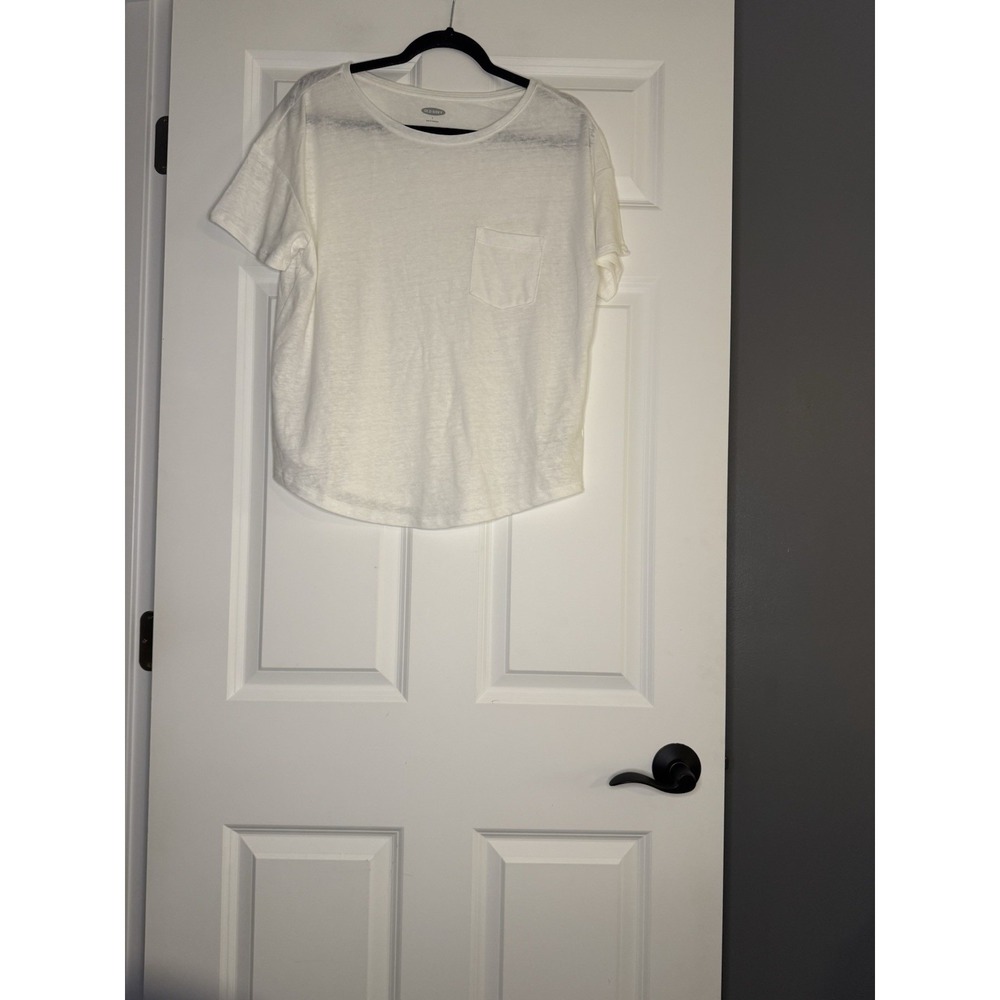 Old Navy Linen Blend Pocket T Shirt Large White Nwt